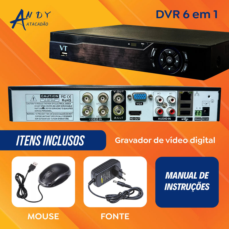 Gravador Digital Dvr 4 Canais Full Hd 6 Em1 1080p 110/240