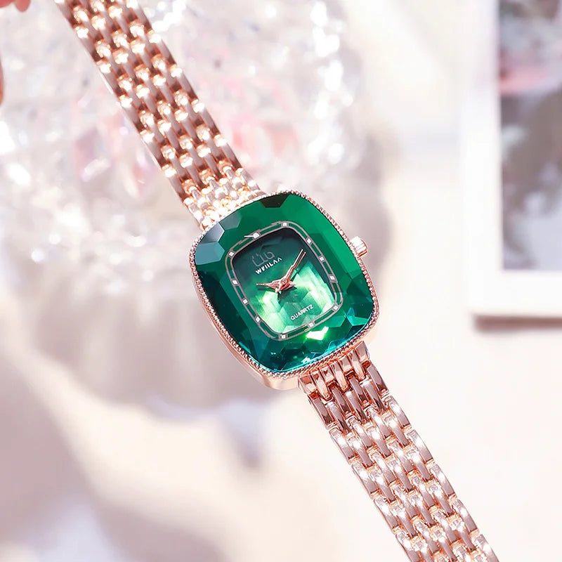 relógio de pulso verde diamante estilo luxo feminino relógio de quartzo